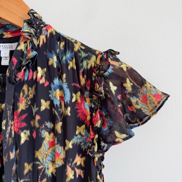 DEREK LAM 10 CROSBY • Edith Ruffled Floral Mini Dress in Black - Picture 4 of 15